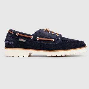 G. H. Bass Men's Ranger Camp Moc Suede Super Lug Navy Blue Boat Shoes Size 8 NEW